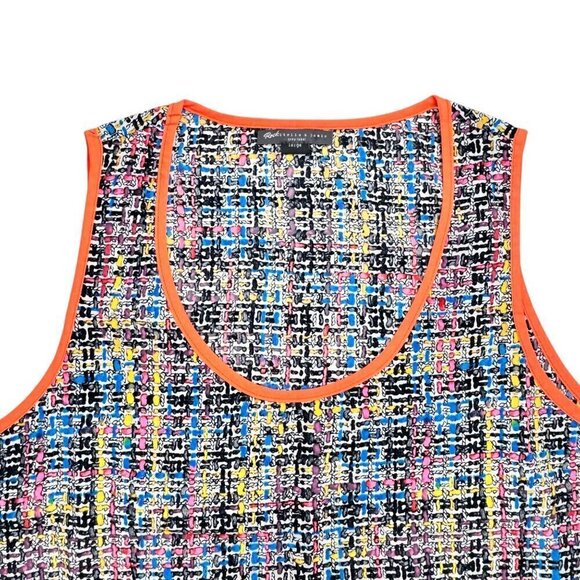New Rock Stella & Jamie Tank Top Sz.L Multi Orange Trim Hi-Lo Scoop Neck y2k 90s - Picture 3 of 9
